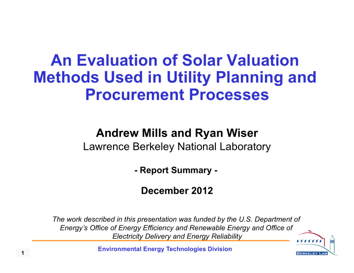 an evaluation of solar valuation methods used in utility