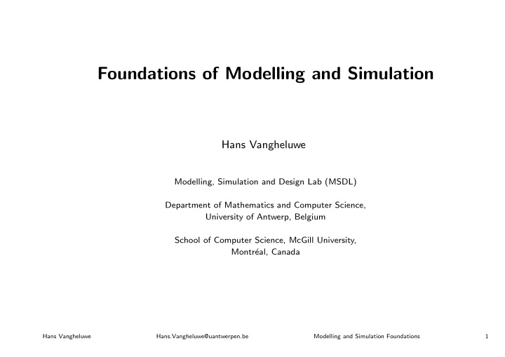 foundations of modelling and simulation