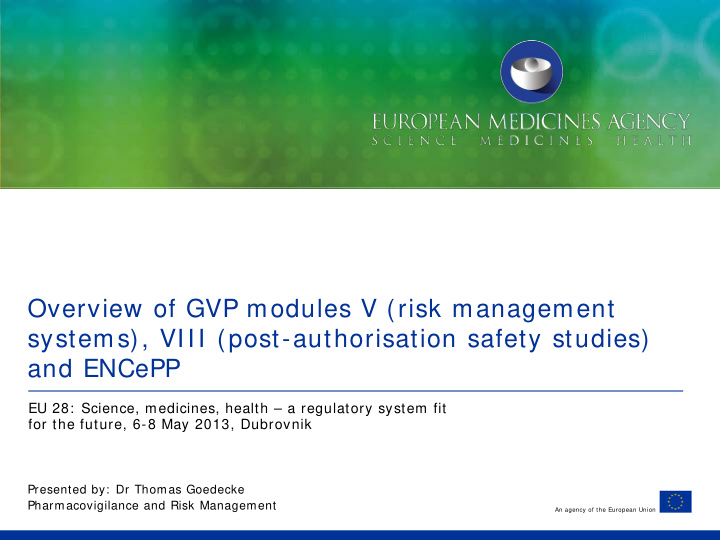 overview of gvp modules v risk management systems viii