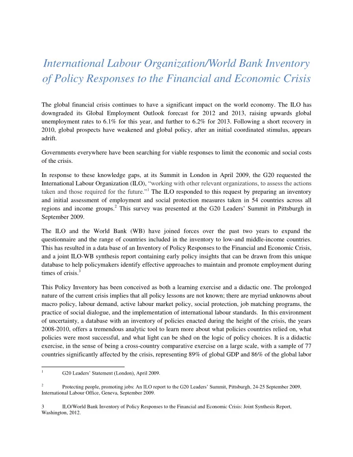 international labour organization world bank inventory