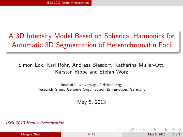 a 3d intensity model based on spherical harmonics for