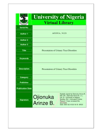 University of Nigeria Virtual Library  Serial No. AGUGUA,  N.E.N  Author 1  Author 2  Author 3