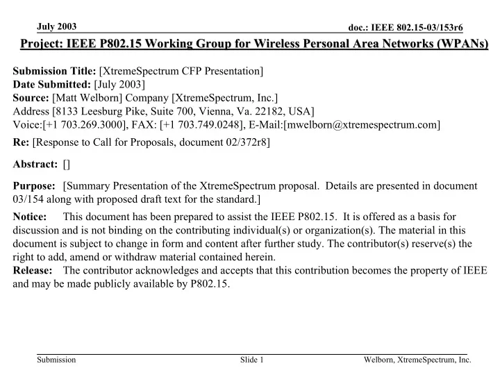 project ieee p802 15 working group for wireless personal