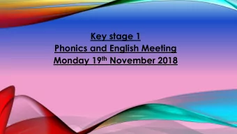 Key stage 1  Phonics and English Meeting Monday 19 th November 2018  SPEAKING AND LISTENING