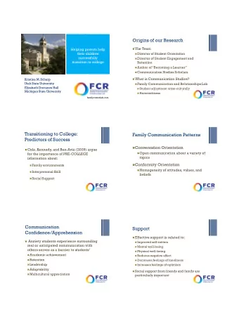 Origins of our Research  The Team  Helping parents help  their children  Director of Student