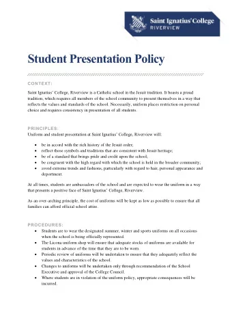 Student Presentation Policy  CONTEXT:  Saint Ignatius College, Riverview is a Catholic school in