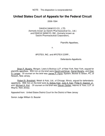 United States Court of Appeals for the Federal Circuit  2006-1564  DAIICHI SANKYO CO., LTD.