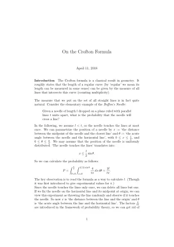 On the Crofton Formula  April 11, 2018  The Crofton formula is a classical result in geometry. It
