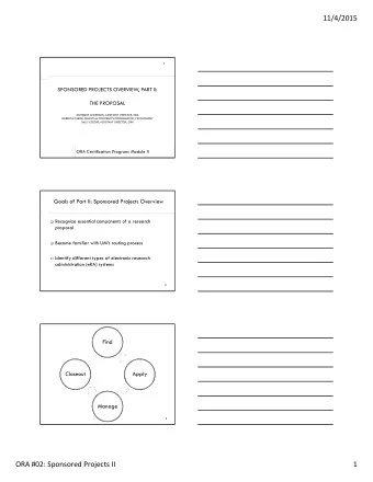 11/4/2015  1  SPONSORED PROJECTS OVERVIEW, PART II:  THE PROPOSAL  MONIQUE ANDERSON, ASSISTANT