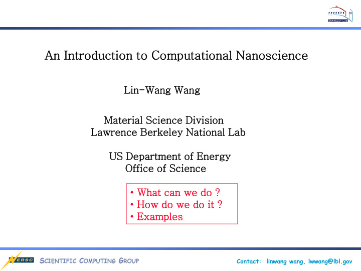 an in intro troduction to to computational nan anoscience