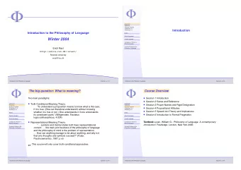 Winter 2004  Formal Languages  Comparison of Formal vs.  Natural Languages  Common Problems in the