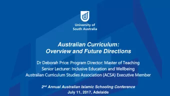 Overview and Future Directions  Dr  Dr De  Deborah Pri  Price: Pro  Program Di  Director: Mas