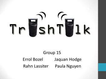 Group 15  Errol Bozel  Jaquan Hodge  Rahn Lassiter  Paula Nguyen  What is TrashTalk?  Effective