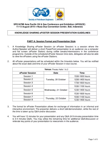 1.  A Knowledge Sharing ePoster Session (or ePoster Session) is a session where the  Author/Speaker