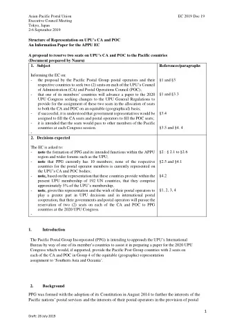 Structure of Representation on UPUs CA and POC  An Information Paper for the APPU EC A proposal