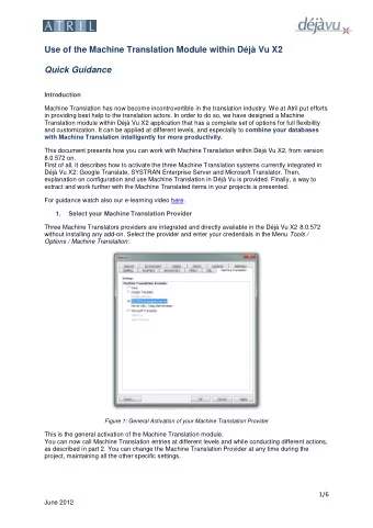 Use of the Machine Translation Module within Dj Vu X2 Quick Guidance  Introduction  Machine