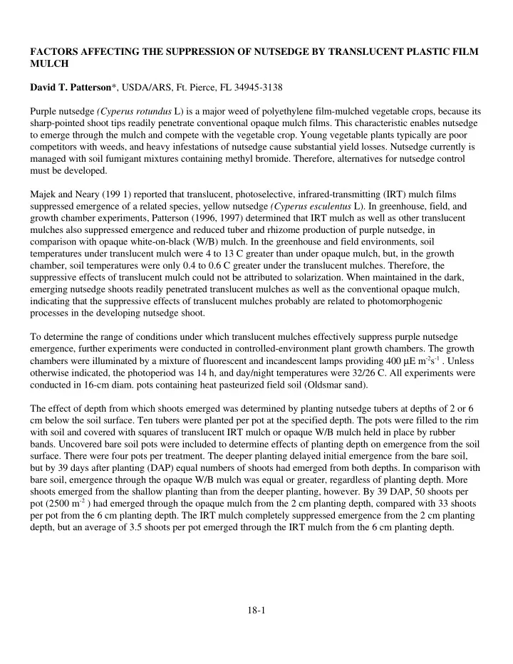 factors affecting the suppression of nutsedge by