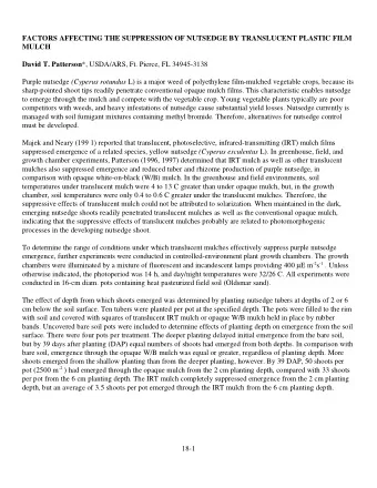 FACTORS AFFECTING THE SUPPRESSION OF NUTSEDGE BY TRANSLUCENT PLASTIC FILM  MULCH David T. Patterson