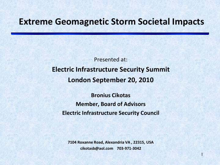 extreme geomagnetic storm societal impacts