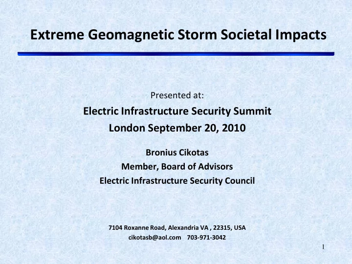 extreme geomagnetic storm societal impacts