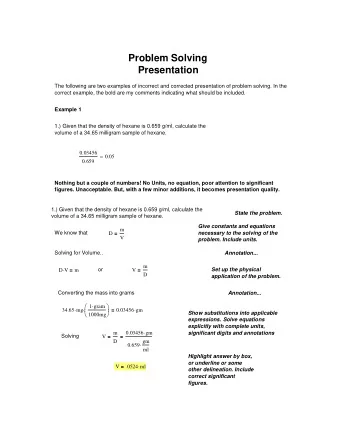 Problem Solving  Presentation  The following are two examples of incorrect and corrected