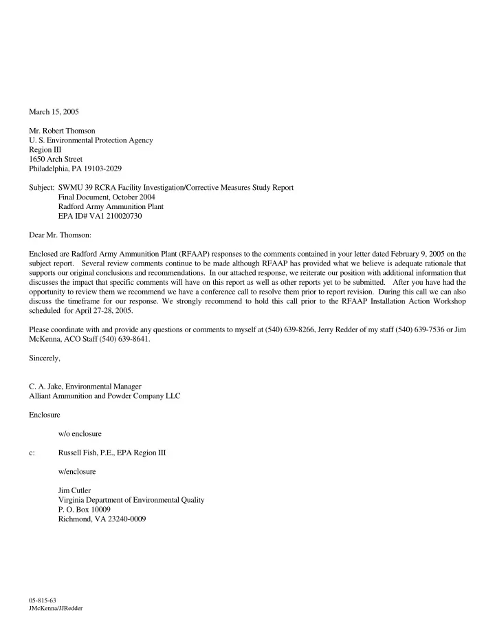 march 15 2005 mr robert thomson u s environmental