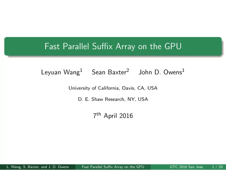 fast parallel suffix array on the gpu