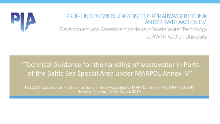 technical guidance for the handling of wastewater in ports