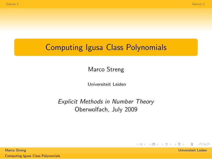 computing igusa class polynomials