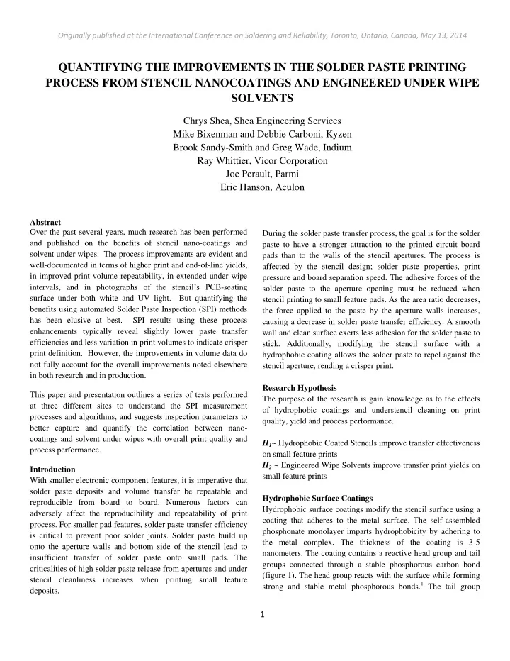 quantifying the improvements in the solder paste printing
