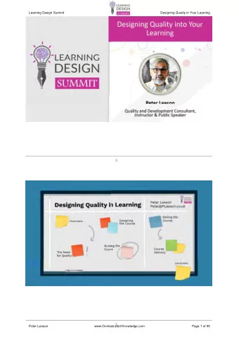 Learning Design Summit  Designing Quality in Your Learning  Peter Leeson