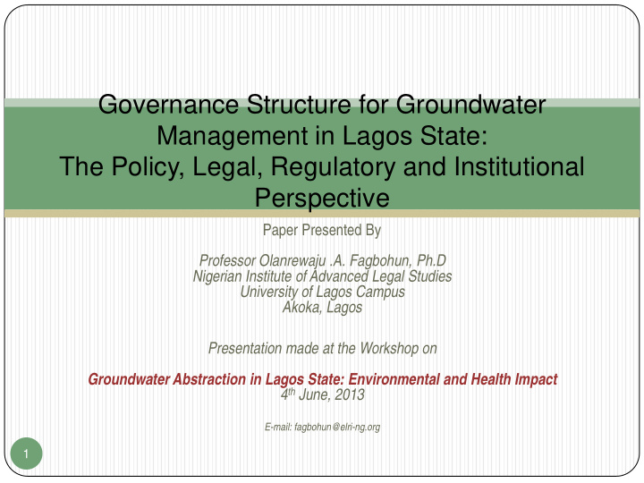 governance structure for groundwater management in lagos