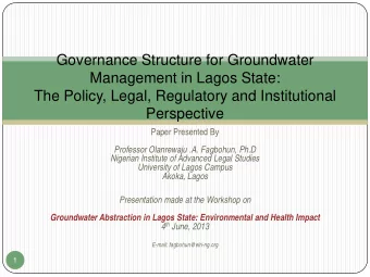 Governance Structure for Groundwater  Management in Lagos State:  The Policy, Legal, Regulatory and