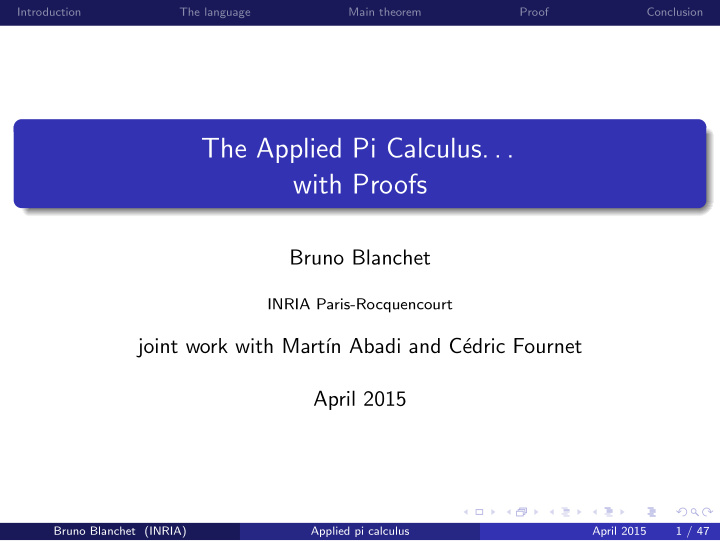 the applied pi calculus with proofs