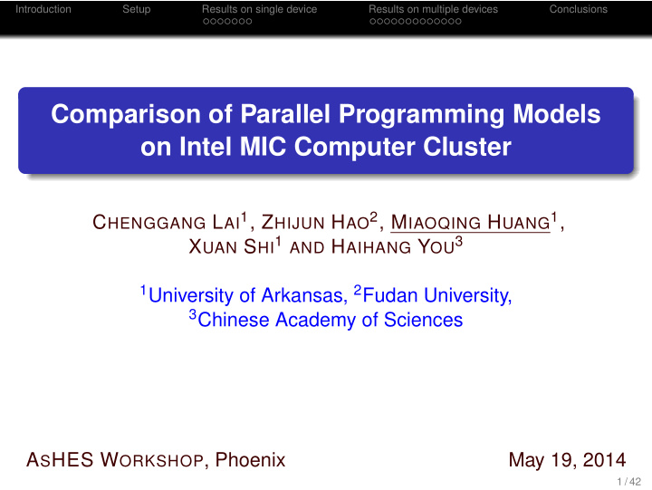 comparison of parallel programming models on intel mic