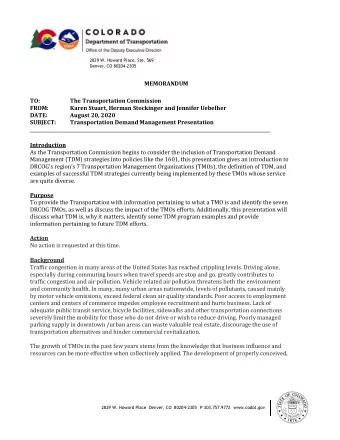 MEMORANDUM  TO:  The Transportation Commission  FROM:  Karen Stuart, Herman Stockinger and Jennifer