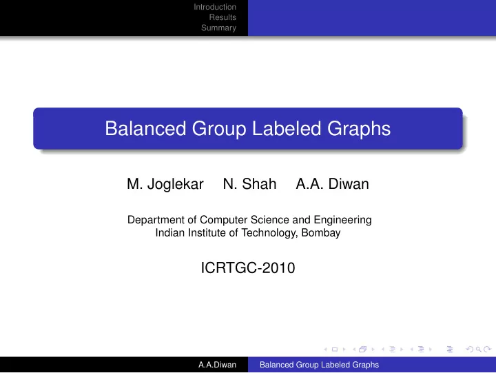 balanced group labeled graphs
