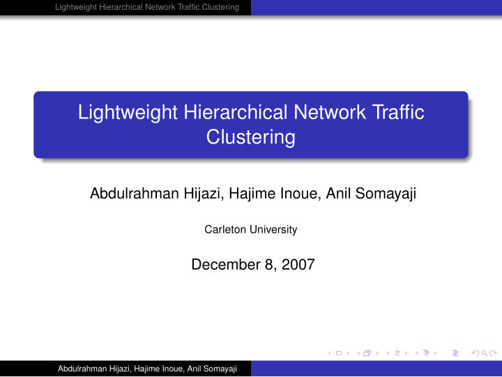 lightweight hierarchical network traffic clustering