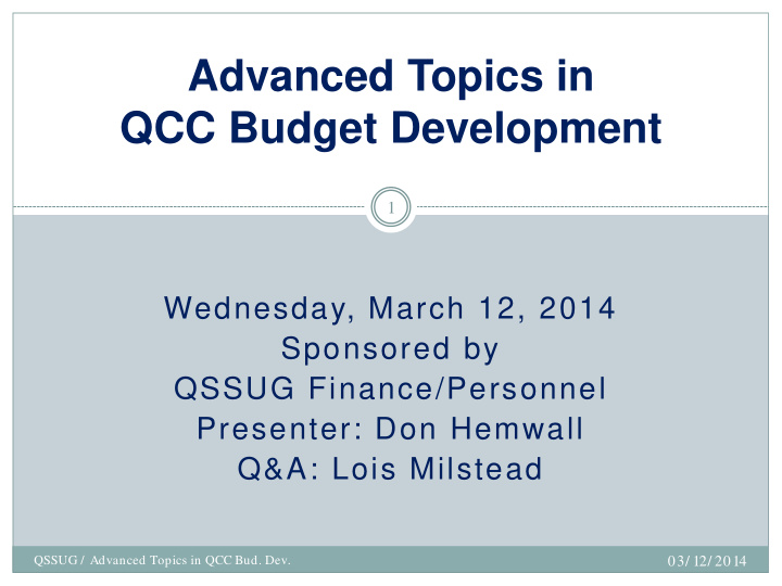 advanced topics in qcc budget development