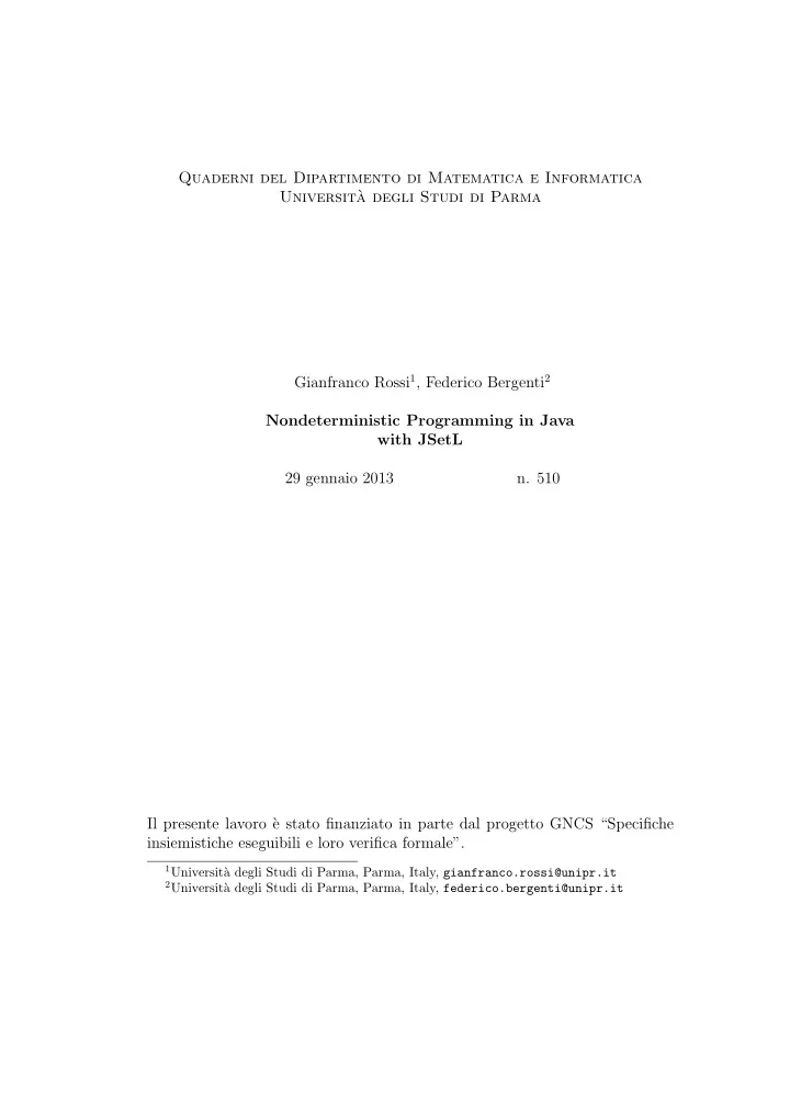 quaderni del dipartimento di matematica e informatica