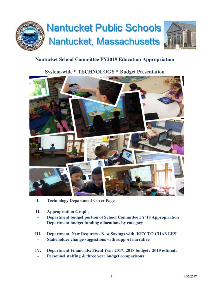 nantucket school committee fy2019 education appropriation
