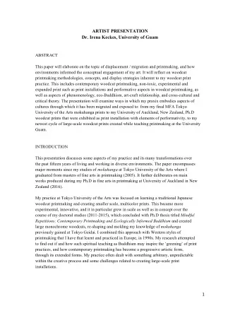 ARTIST PRESENTATION  Dr. Irena Keckes, University of Guam  ABSTRACT  This paper will elaborate on