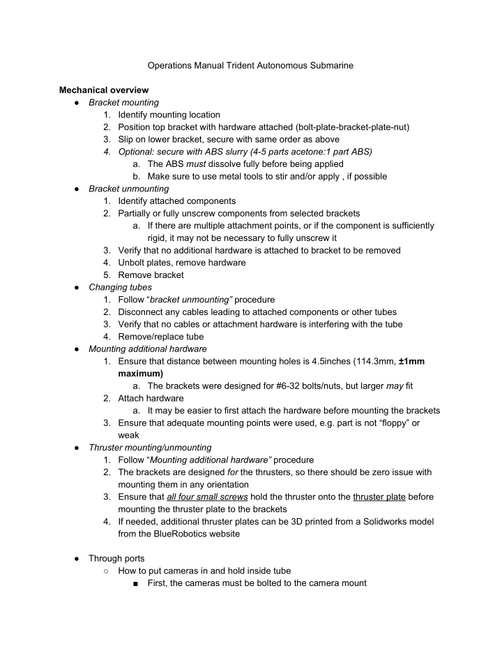 operations manual trident autonomous submarine mechanical