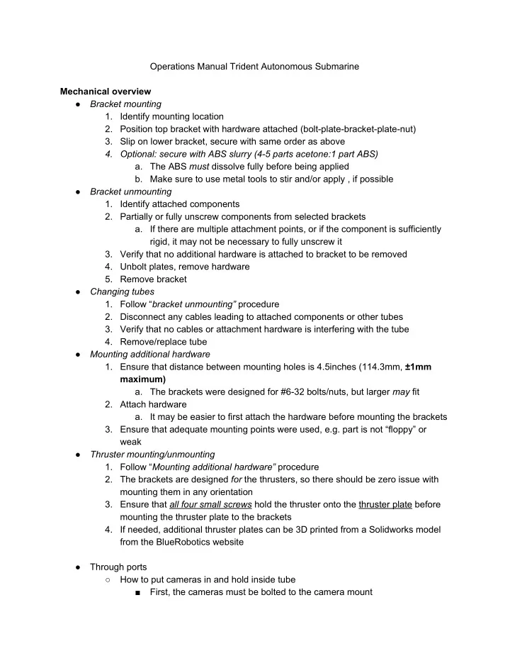 operations manual trident autonomous submarine mechanical