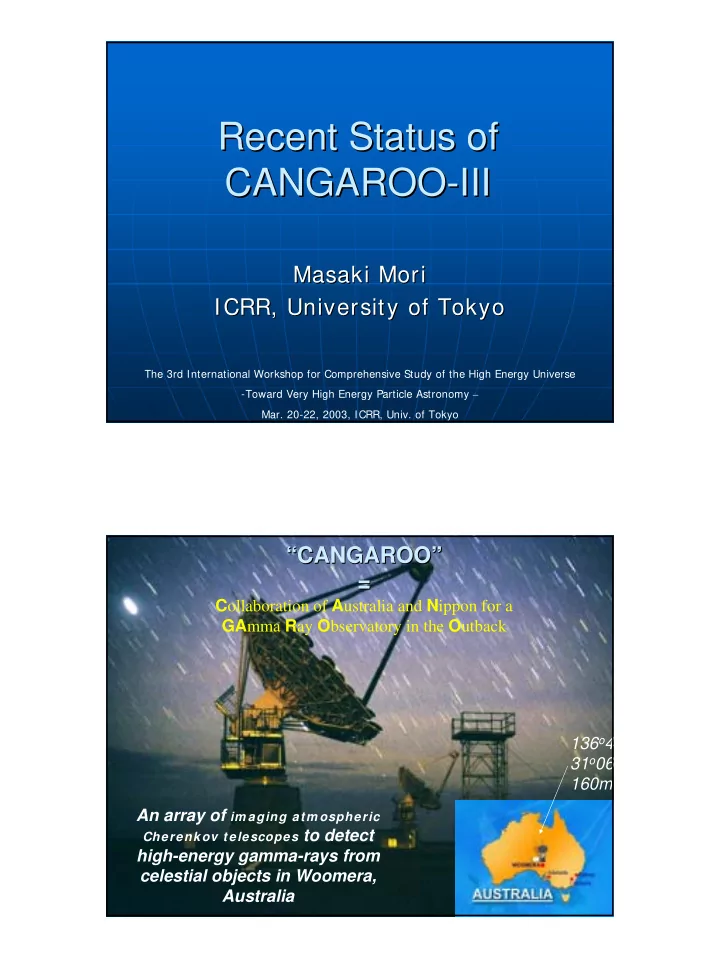 recent status of recent status of cangaroo iii iii