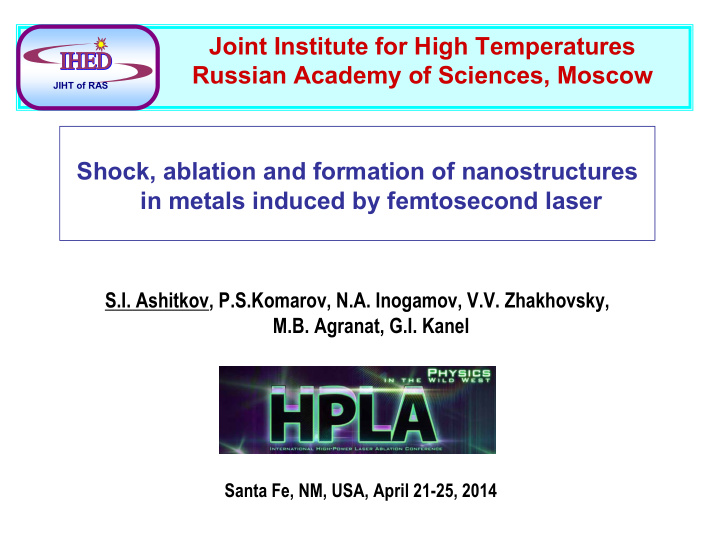 joint institute for high temperatures russian academy of