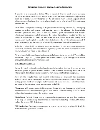 S TRATHROY M IDDLESEX G ENERAL H OSPITAL F OUNDATION  A hospital is a communitys lifeline. This