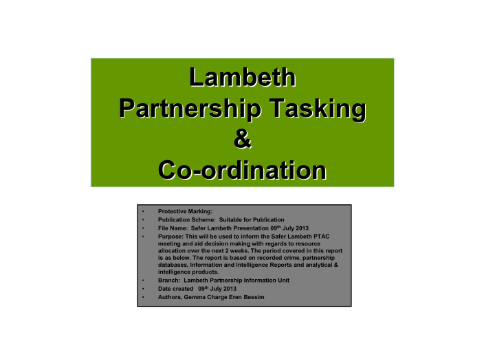 lambeth lambeth partnership tasking partnership tasking