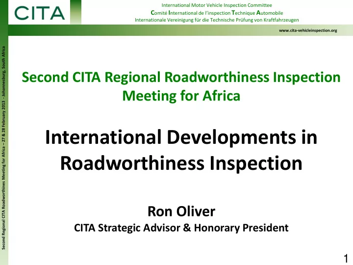 international developments in roadworthiness inspection