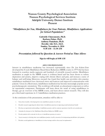 Nassau County Psychological Association  Nassau Psychological Services Institute  Adelphi